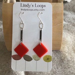 Handcrafted silver and orange dangle earrings